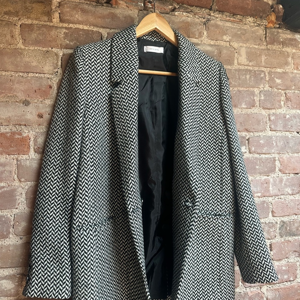 Anine Bing Quinn Blazer— Black and White Herringbone Coat Small